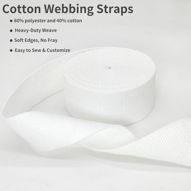 Evora 1.5 inch Cotton Webbing Braid Handles Bag Strap 15ft High Density Webbing Plain Weave Straps for Cloth Tote Bag, Pet Collars, DIY Projects, Crafts, Outdoor Accessories (529 White) - Image 4